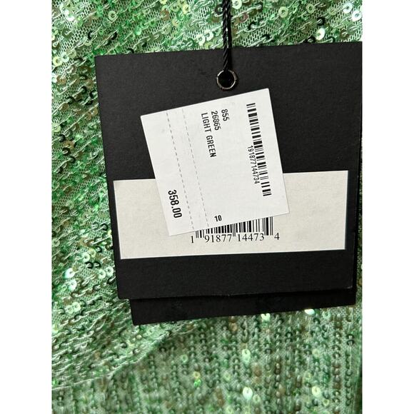 NWT Ieena For Mac Duggal Sequined Bishop Sleeve Sheath Dress Light Green Size 10 - Picture 7 of 10